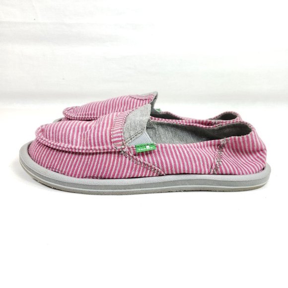 Sanuk Pink and Gray Striped Flats - Picture 3 of 7